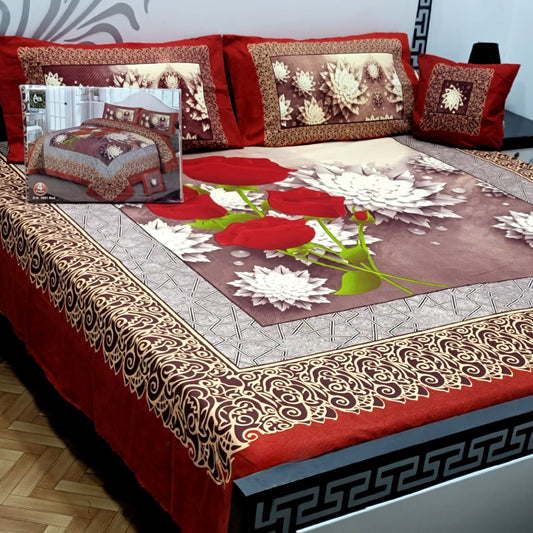 Designer Bed Sheet Set - 4pcs Panel Design 06