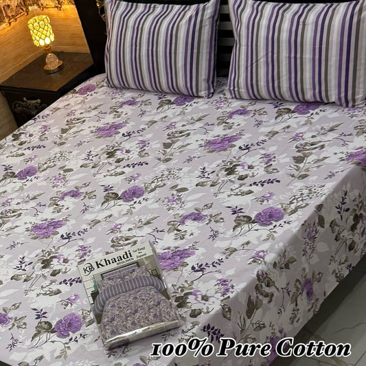 Soft Pure Cotton 3 Pcs King Bedsheet – Gift Pack Edition
