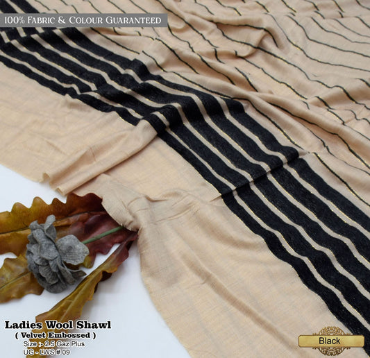Velvet Border Wool Shawl – Elegant Women’s Winter Wrap