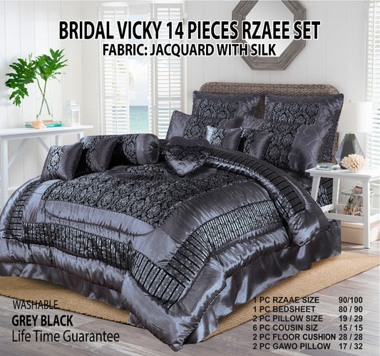 Fenso Bridal Silk Quilt Set - 14pcs Grey