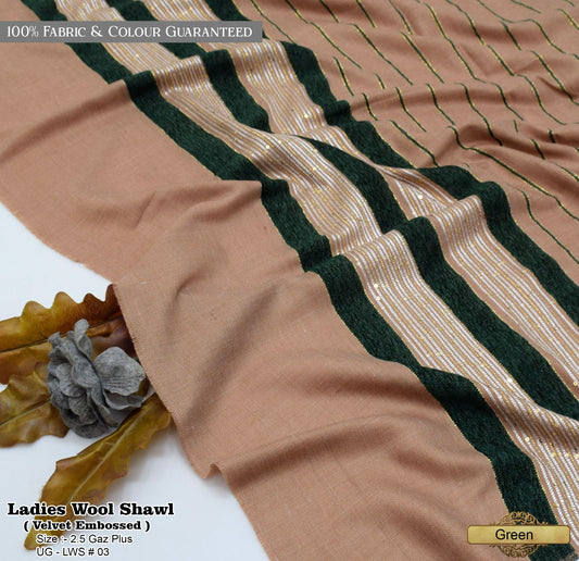 Velvet Border Wool Shawl – Elegant Women’s Winter Wrap