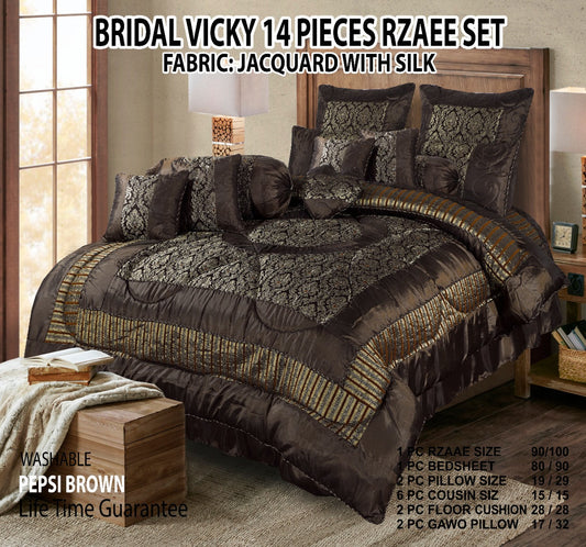 Fenso Bridal Silk Quilt Set - 14pcs Chocolate