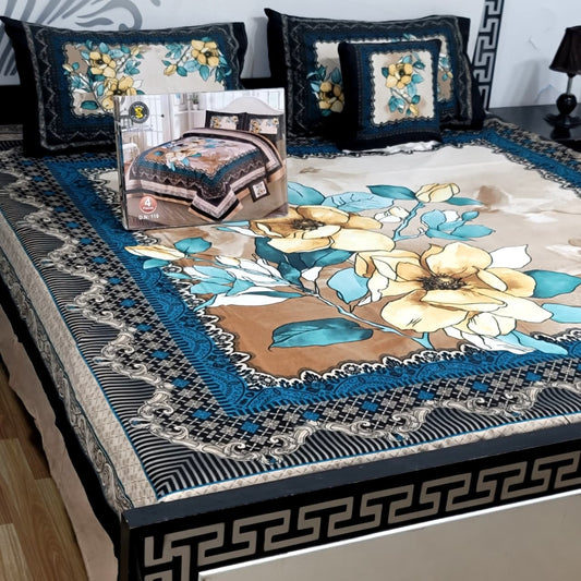 Designer Bed Sheet Set - 4pcs Panel Design 014