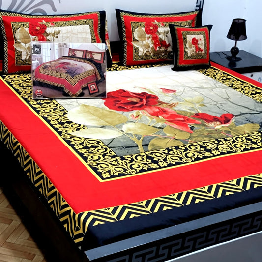 Designer Bed Sheet Set - 4pcs Panel Design 023
