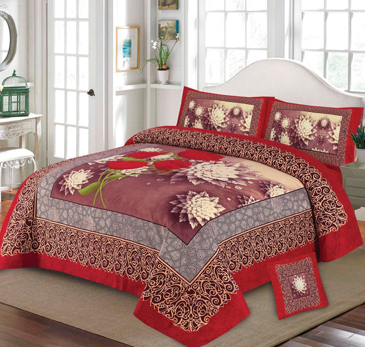 Designer Bed Sheet Set - 4pcs Panel Design 015