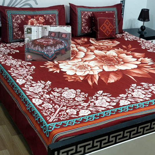 Designer Bed Sheet Set - 4pcs Panel Design 031