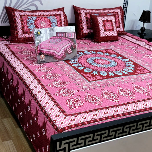 Designer Bed Sheet Set - 4pcs Panel Design 035