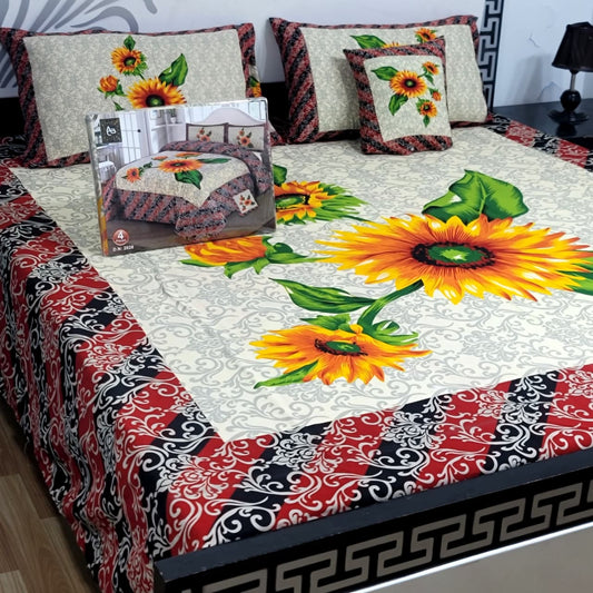 Designer Bed Sheet Set - 4pcs Panel Design 034