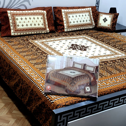 Designer Bed Sheet Set - 4pcs Panel Design 018