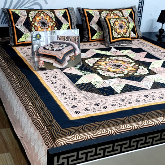 Designer Bed Sheet Set - 4pcs Panel Design 05