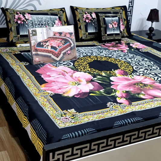 Designer Bed Sheet Set - 4pcs Panel Design 07