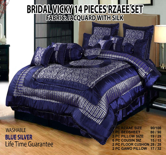 Fenso Bridal Silk Quilt Set - 14pcs blue