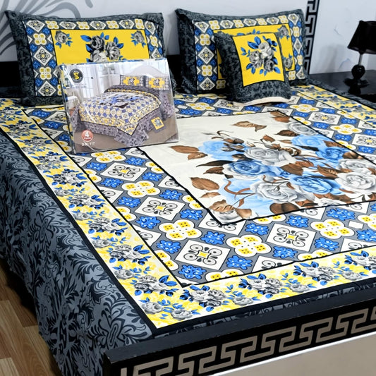 Designer Bed Sheet Set - 4pcs Panel Design 013