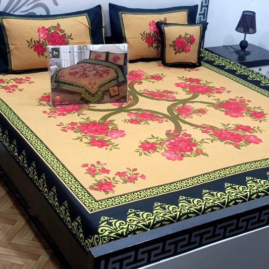 Designer Bed Sheet Set - 4pcs Panel Design 021