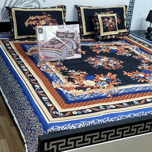 Designer Bed Sheet Set - 4pcs Panel Design 016