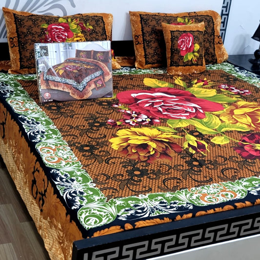 Designer Bed Sheet Set - 4pcs Panel Design 019