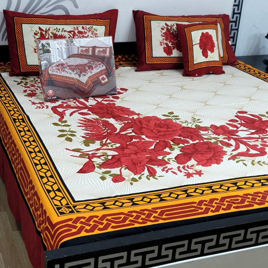 Designer Bed Sheet Set - 4pcs Panel Design 026