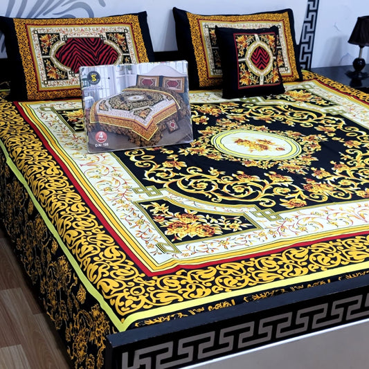 Designer Bed Sheet Set - 4pcs Panel Design 027